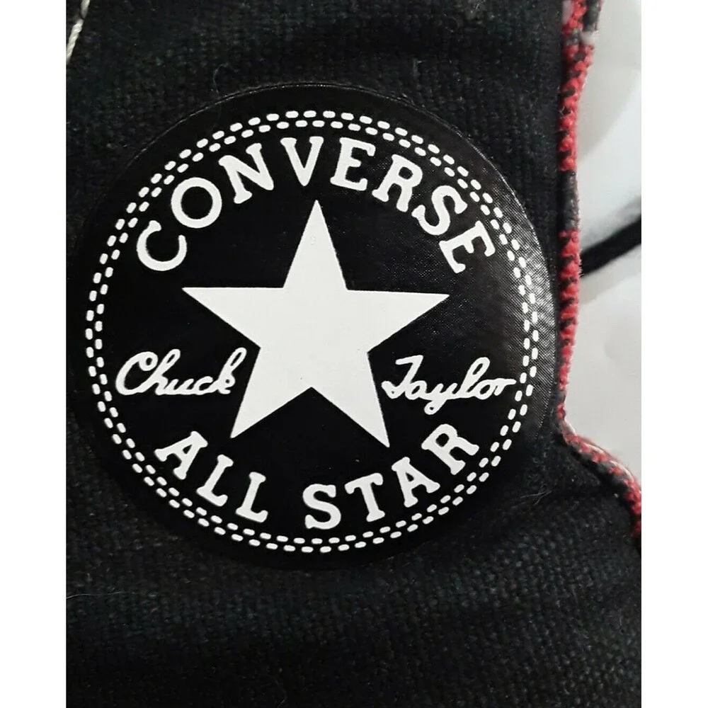Converse Sneakers, All Star Chuck Taylor High Top Black with Plaid. Rare.